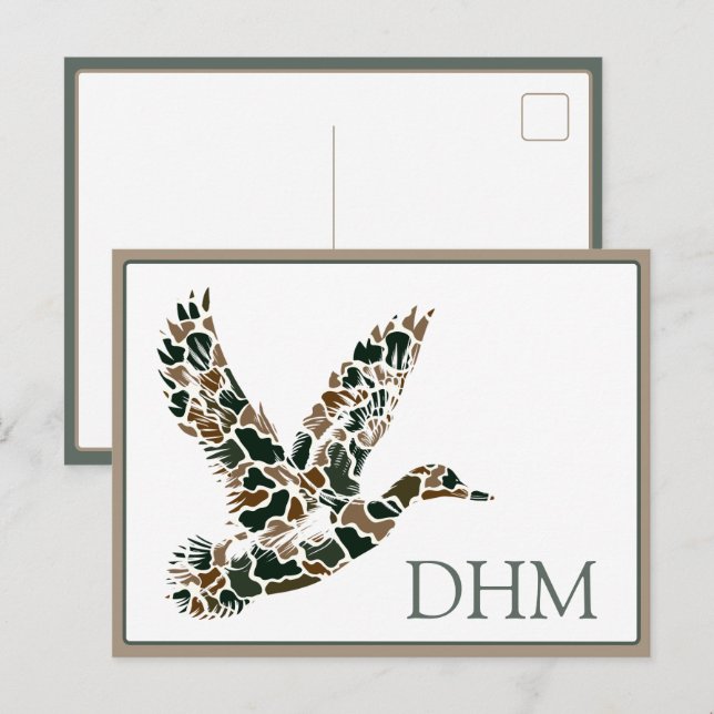 Preppy Camouflage Mallard Duck Monogram Postcard (Front/Back)