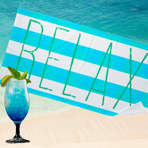 Preppy Caribbean Blue and White Stripe Relax  Beach Towel