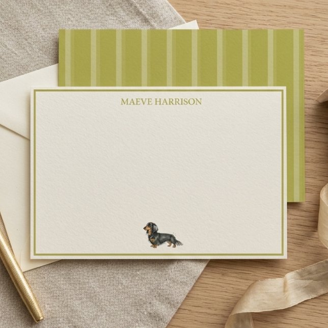 Preppy Chartreuse Stripe Dachshund Stationery (Preppy Chartreuse Stripe Dachshund Stationery)
