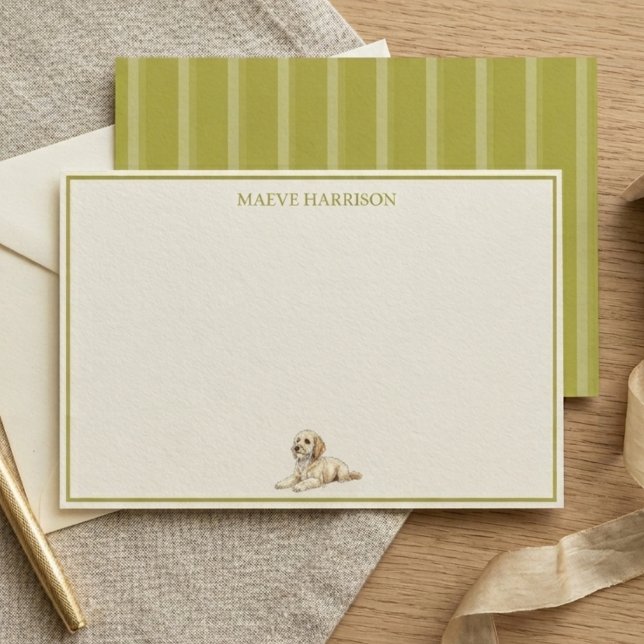 Preppy Chartreuse Stripe Golden Doodle Stationery (Preppy Chartreuse Stripe Golden Doodle Stationery)