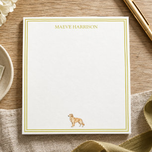 Preppy Chartreuse Stripe Golden Retriever Notepad