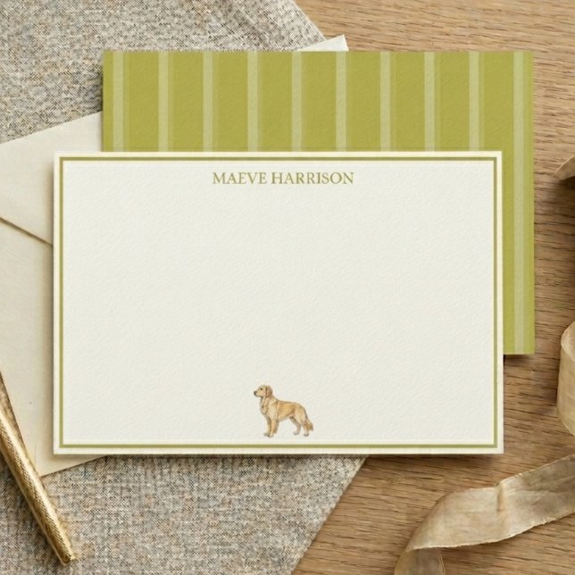 Preppy Chartreuse Stripe Golden Retriever Stationery (Preppy Chartreuse Stripe Golden Retriever Stationery)