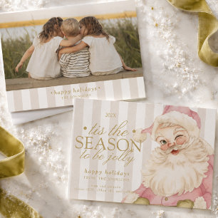 Preppy Chartreuse Typography Santa Family Photo Holiday Card