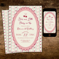 Preppy Cherry on top 1st Birthday Invitation