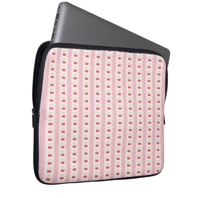 Preppy Cherry Stripes - Pink and Off White Laptop Sleeve (Front Right)