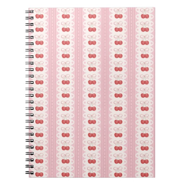 Preppy Cherry Stripes - Pink and Off White Notebook (Front)