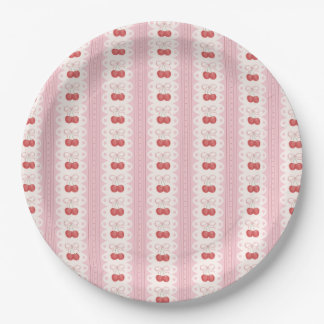 Preppy Cherry Stripes - Pink and Off White Paper Plate