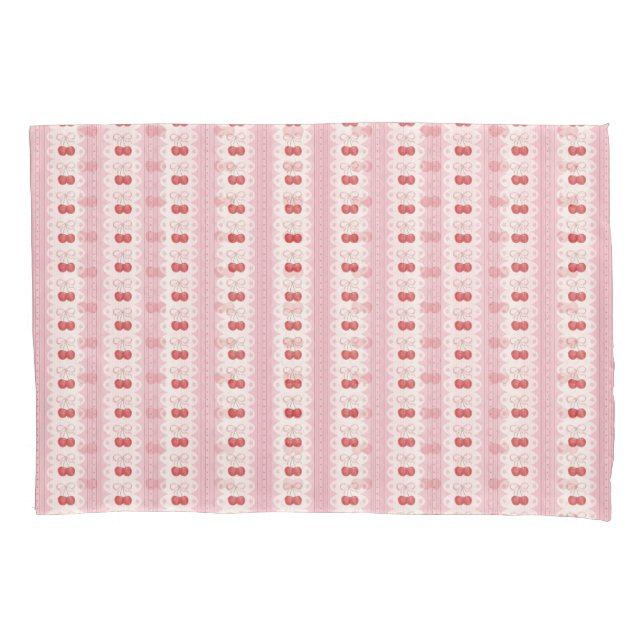 Preppy Cherry Stripes - Pink and Off White Pillowcase (Front)