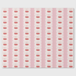 Preppy Cherry Stripes - Pink and Off White Wrapping Paper