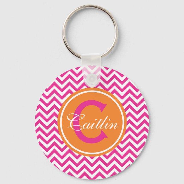 Preppy Chevron in Hot Pink Key Ring (Front)