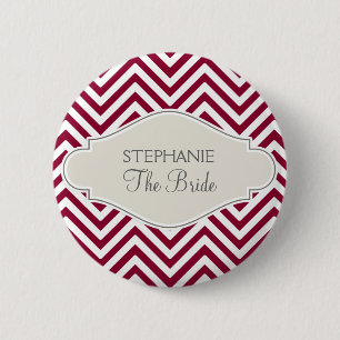 Preppy Chevron Stripe Modern Red White Bride Name 6 Cm Round Badge