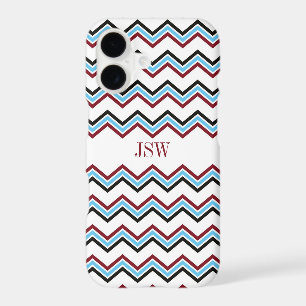 Preppy chevron zigzag blue red pattern monogram