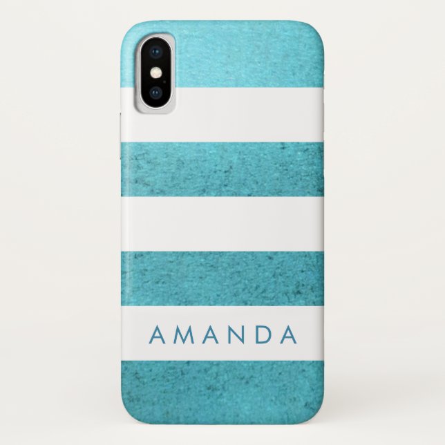 Preppy chic BLUE GLITTER Striped personalised Case-Mate iPhone Case (Back)