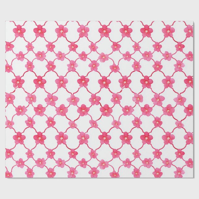 Preppy Chic Ditsy Pink flowers Wrapping Paper (Flat)
