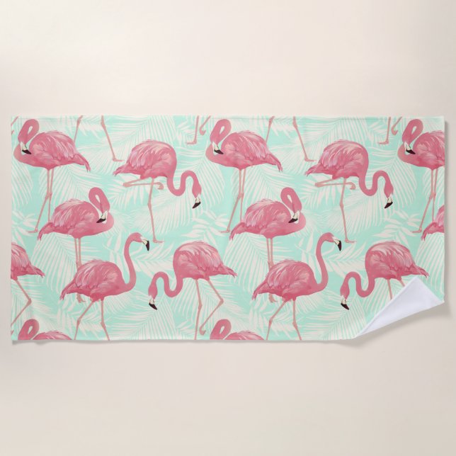 Preppy Chic Elegant Pink Flamingo Pattern Beach Towel (Front)