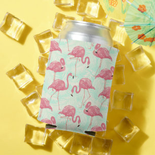 Preppy Chic Elegant Pink Flamingo Pattern Can Cooler