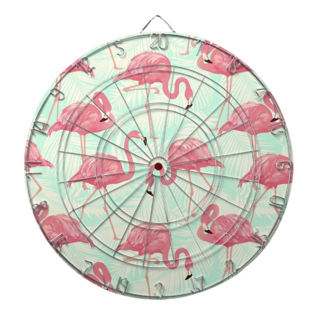 Preppy Chic Elegant Pink Flamingo Pattern Dartboard (Front)