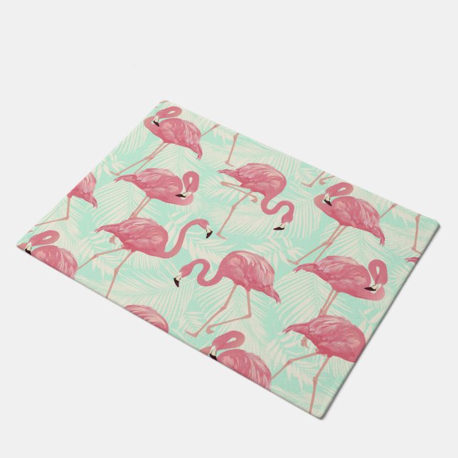 Preppy Chic Elegant Pink Flamingo Pattern Doormat (Angled)