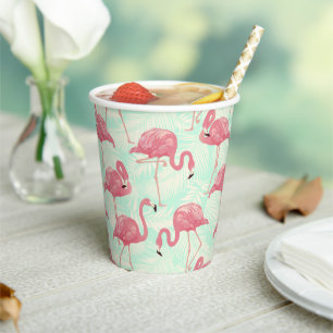 Preppy Chic Elegant Pink Flamingo Pattern Paper Cups