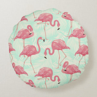 Preppy Chic Elegant Pink Flamingo Pattern Round Cushion
