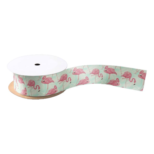 Preppy Chic Elegant Pink Flamingo Pattern Satin Ribbon (Spool)