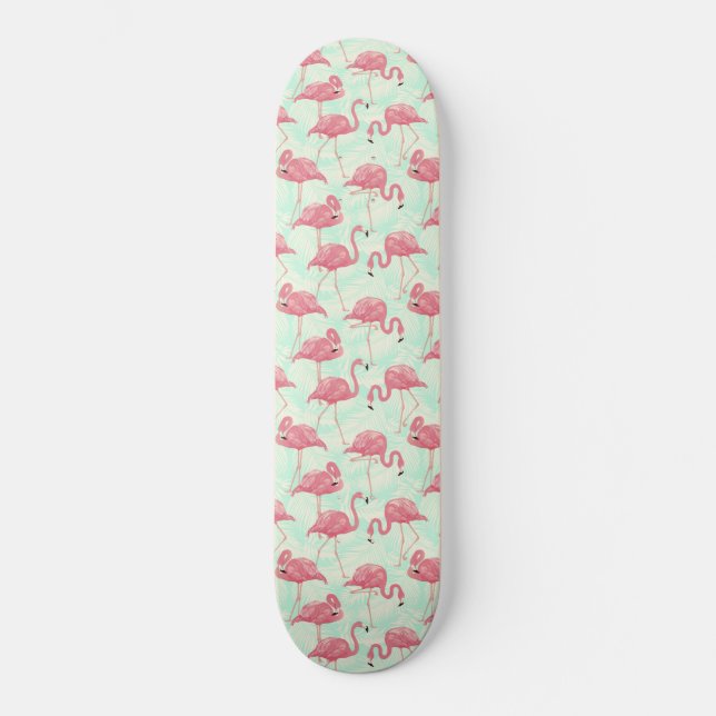 Preppy Chic Elegant Pink Flamingo Pattern Skateboard (Front)