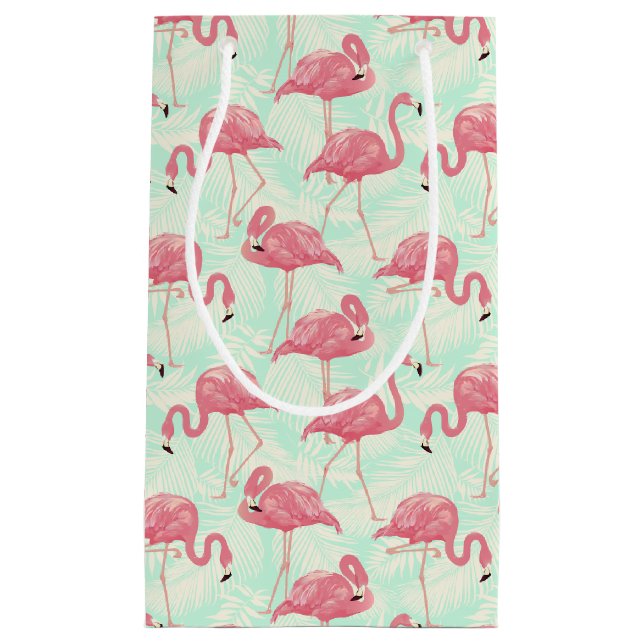Preppy Chic Elegant Pink Flamingo Pattern Small Gift Bag (Front)