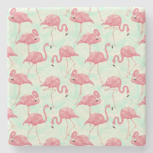Preppy Chic Elegant Pink Flamingo Pattern Stone Coaster (Front)
