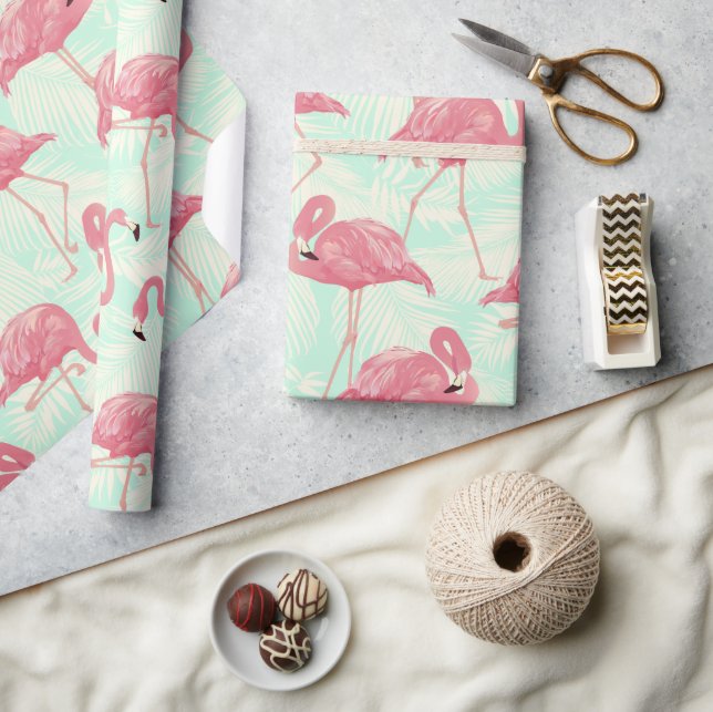 Preppy Chic Elegant Pink Flamingo Pattern Wrapping Paper (Crafts)