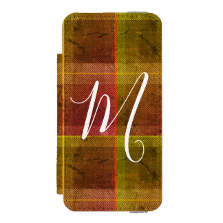 Preppy chic initial fall orange tartan plaid incipio watson™ iPhone 5 wallet case