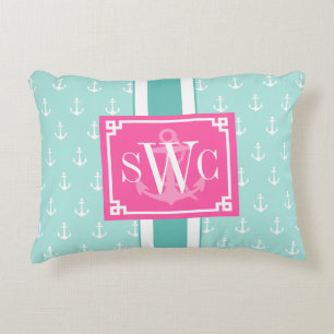 Preppy Chic Nautical Anchors Personalised Monogram Decorative Cushion