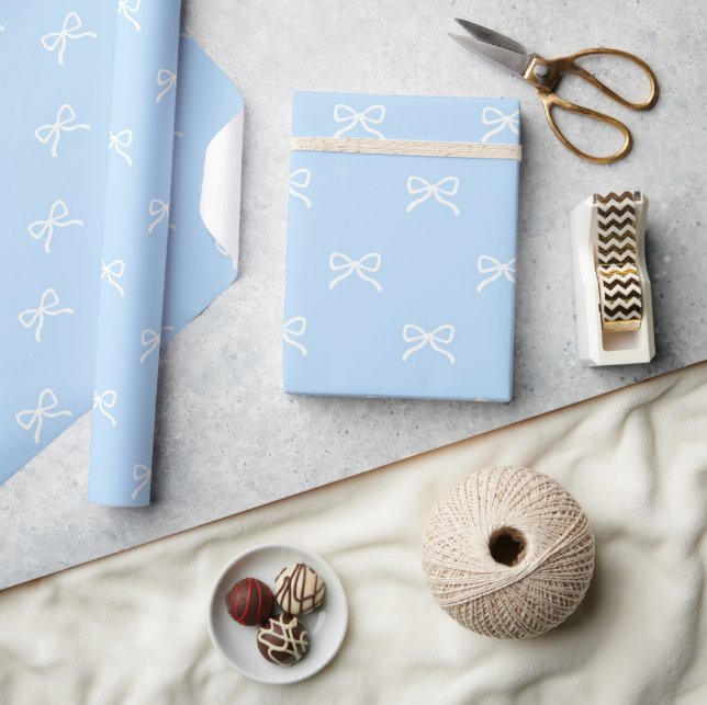 Preppy Chic  Pastel Blue Bow Pattern Spring Summer Wrapping Paper (Crafts)
