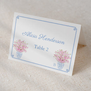 Preppy Chic Pink And Blue Wedding Place Card