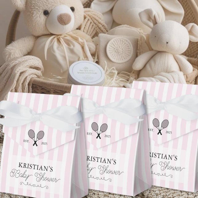 Preppy Chic Pink Stripes Baby Shower Tennis Theme Favour Box (elegant pink stripes preppy chic tennis theme baby shower favor boxes envelopes for thank you gifts)