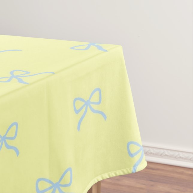 Preppy Chic Yellow & Blue Bow Pattern Spring  Tablecloth (In Situ)