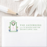 Preppy Chinoiserie Christmas Pagoda<br><div class="desc">This return address sticker has a Preppy Chinoiserie design featuring a green bamboo pagoda frame with a Christmas wreath with a pink bow and two topiaries in Chinoiserie pots. You can personalise with a name and your initial,  name and address.</div>
