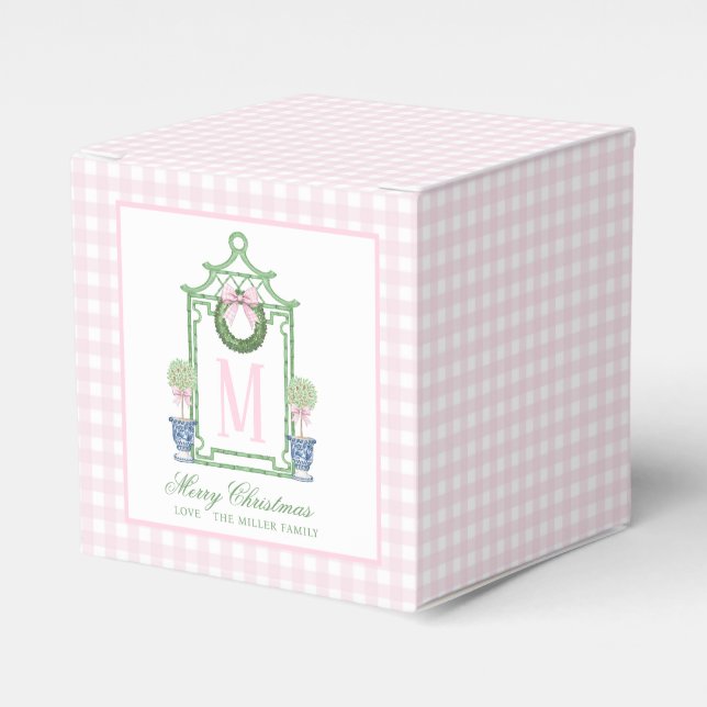 Preppy Chinoiserie Christmas Pagoda Monogram  Favour Box (Front Side)