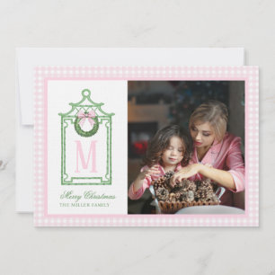 Preppy Chinoiserie Christmas Pagoda Monogram  Invitation