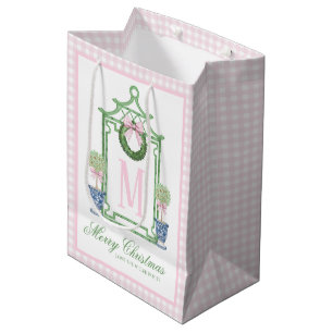 Preppy Chinoiserie Christmas Pagoda Monogram Medium Gift Bag