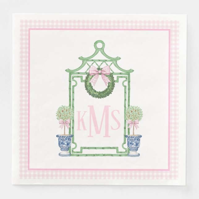 Preppy Chinoiserie Christmas Pagoda Monogram  Napkin (Front)