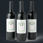 Preppy Chinoiserie Christmas Pagoda Monogram  Wine Label<br><div class="desc">This Christmas wine label has a Preppy Chinoiserie design featuring a green bamboo pagoda frame with a Christmas wreath with a pink bow. The bottom has green text that says "Merry Christmas." You can personalise with a name and your initial.</div>