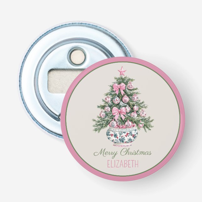 Preppy Chinoiserie Christmas Tree Personalised Bottle Opener (Front)