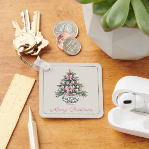 Preppy Chinoiserie Christmas Tree Personalised Key Ring