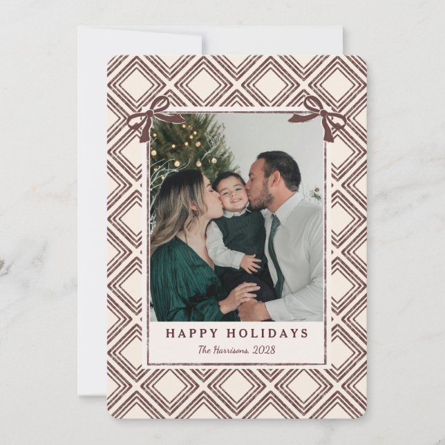 Preppy Chocolate Diamond Pattern Holiday Card (Front)