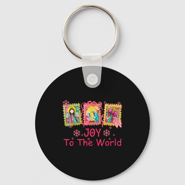 Preppy Christian Christmas Joy Coquette Jesus Nati Key Ring (Front)