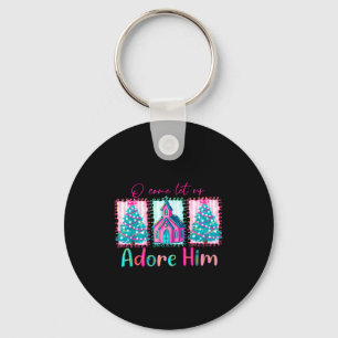 Preppy Christian Retro Christmas Oh Come Let Us Ad Key Ring