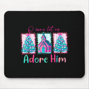 Preppy Christian Retro Christmas Oh Come Let Us Ad Mouse Pad