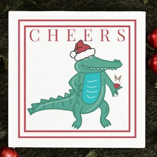 Preppy Christmas Alligator Santa Wine Cheers Napkin