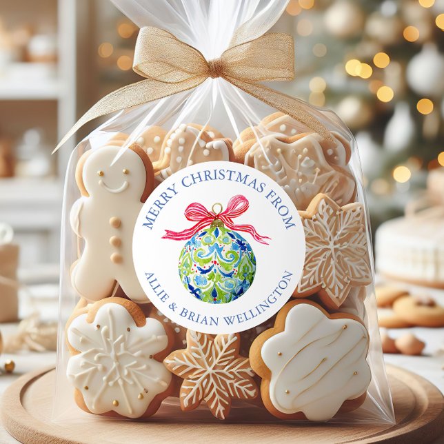 Preppy Christmas Baubles Ornaments Classic Round Sticker (Creator Uploaded)