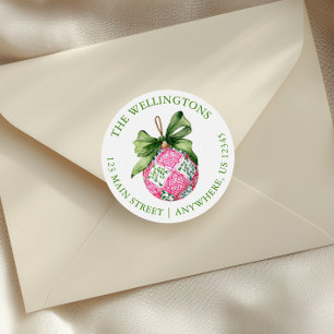 Preppy Christmas Baubles Ornaments Classic Round Sticker